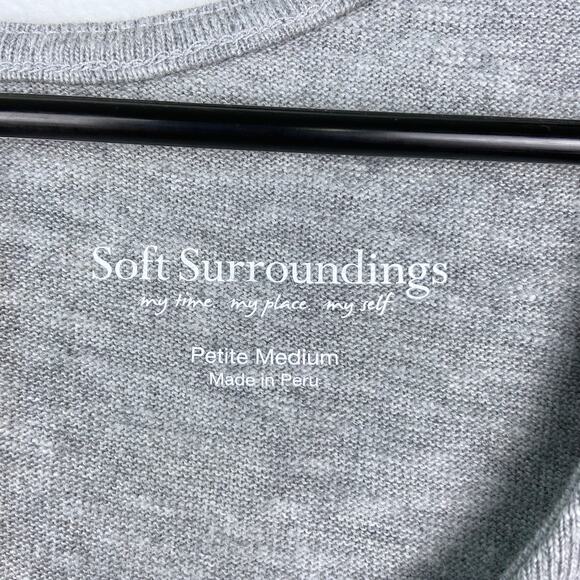 Soft Surroundings Gray Dress Short Sleeve Flare Skirt Cotton Size Medium Petite - Picture 4 of 12